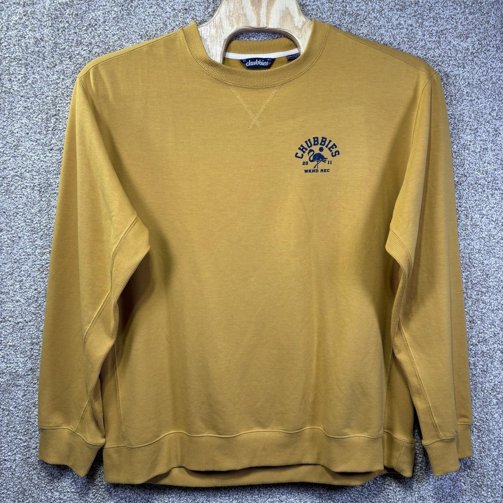Chubbies Mens XXL Mustard Yellow WKND REC Flamingo Logo Crewneck Sweatshirt